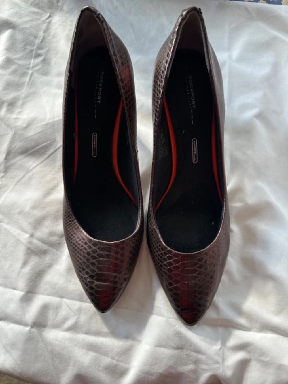 Rockport Walkability Bronze Snakeskin 3" Heels Adiprene Insole 8W WIDE
